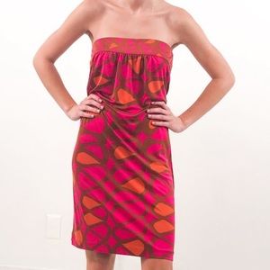 Trina Turk XS Silk Pink Print Strapless Dress